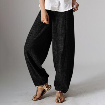 

Tailored Fashion Womens Leisure Solid Color Straight Strappy Cotton&Hemp Long Pants