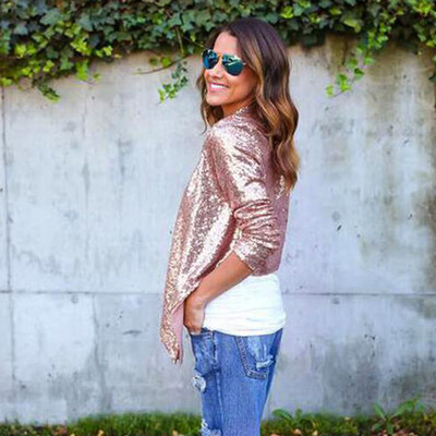 

Toponeto Women Long Sleeve Solid Sequined Irregular Cardigan Tops Cover Up Blouse