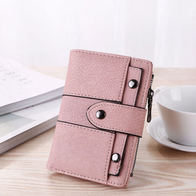

Tailored Womens Coin Purse Coin Bag Vintage scrub Buckle Rivet 3 Fold Card Pack Wallet