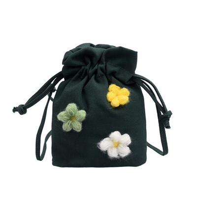 

2019 trend fashion ladies small flower bag bag Korean version of the wild change drawstring bundle pocket canvas bag