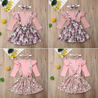 

Newborn Kid Baby Girls Clothes Tops Romper Bodysuit Floral Bib Skirt Outfits Set