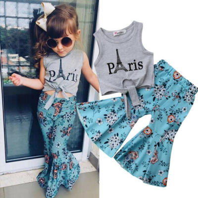 

Newborn Kid Baby Girls Vest Tops T-shirtWide Leg Floral Pants Outfits Clothes