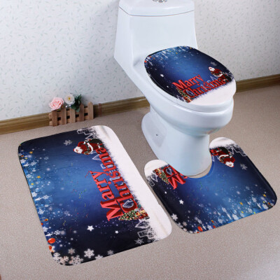 

Gobestart 3PCS Christmas Bathroom Non-Slip Pedestal Rug Lid Toilet Cover Bath Mat Set