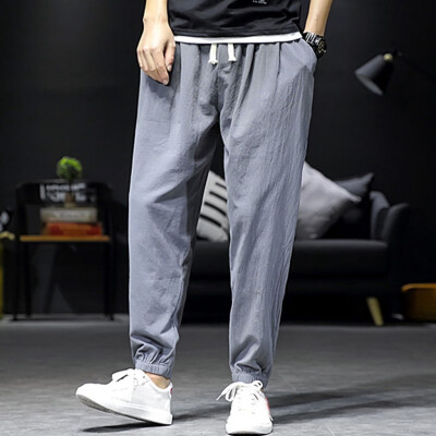 

Gobestart Mens Summer New Style Simple And Fashionable Pure Cotton And Linen Trousers