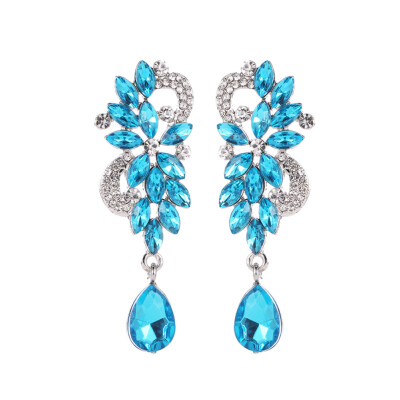 

1Pair Fashion Women Exaggerated Blue Crystal Weeding Bride Earrings Jewelry