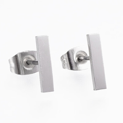 

304 Stainless Steel Stud Earrings Rectangle Stainless Steel Color 10x2x1mm Pin 08mm