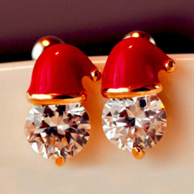 

Chic Christmas Santa Claus Hat Ear Stud Alloy Crystal Earrings Gift for Christmas Beauty Jewelry