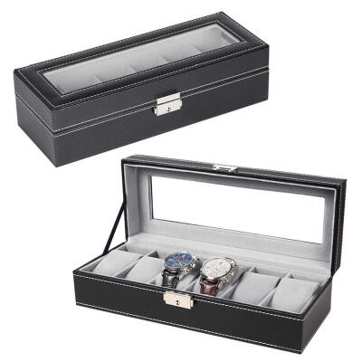 

6 Grid Leather Watch Jewelry Display Storage Box Case Bracelet Tray Holder