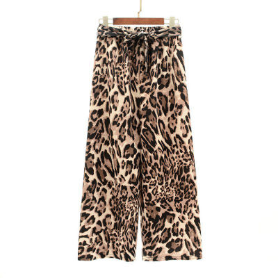 

Women Retro Leopard Print Elastic Loose Wide Leg Loose High Waist Straight Sports Casual Trousers