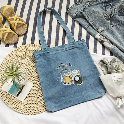 

Tailored Women Retro Printing Large Capacity Bag Denim Shoulder Bags Simple Handle Bags