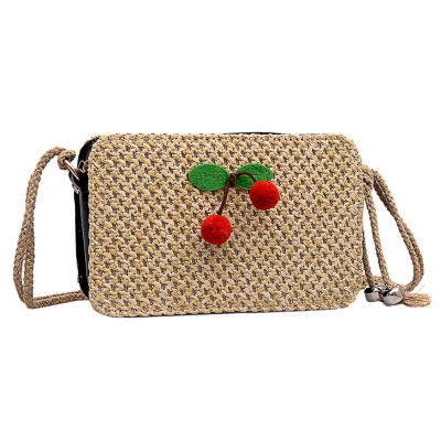 

Small Crossbody Messenger Handbags Women Cherry Decor Woven Shoulder Bags