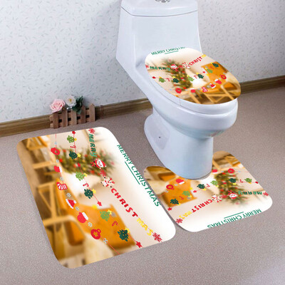 

Tailored 3PCS Christmas Bathroom Non-Slip Pedestal Rug Lid Toilet Cover Bath Mat Set