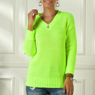 

Tailored Womens Solid Color V Neck Long Sleeve Knitted Sweaters Casual Blouse Tops