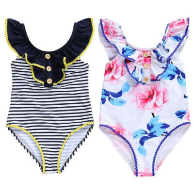 

Toddler Baby Girls Floral Strip H style BathingSuit Swimwear Swimsuit Beachwear