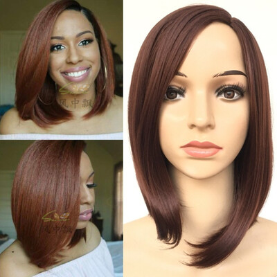 

Womens Wigs Short Straight Bob Style Side Bang Hair Synthetic Color Dark Brown