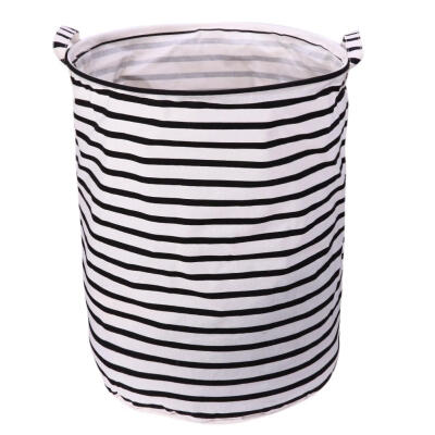 

Stripe Linen Dirty Clothes Organizer Barrel Laundry Basket Storage Bin