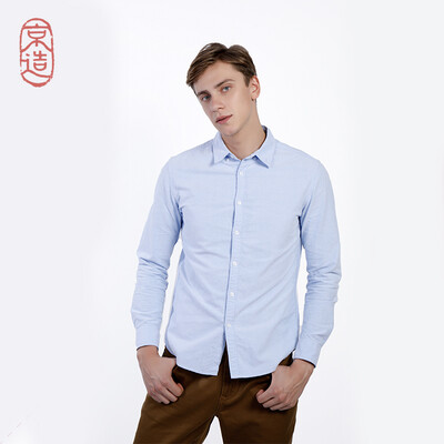 

JZAO mens sanded oxford long-sleeved shirt blue 43 180104B