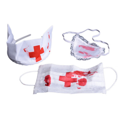 

Bloody Nurse Kit Halloween Costume Accessory Cosplay Props Fancy Dress Up Set MaskHeadpiece And Eyepatch
