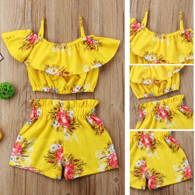 

Floral Cute Kids Baby Girls Summer Outfits Clothes Strap Tops ShirtsShorts