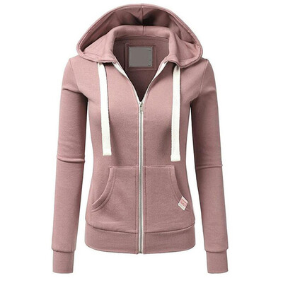 

Roseonmyhand Women Long Sleeve Patchwork Solid Color Hooded Zipper Casual Sport Coat