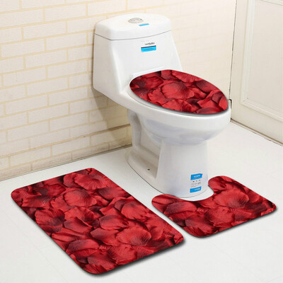 

〖Follure〗3PCS Valentines Day Pattern Non Slip Toilet Seat Cover Rug Bathroom Set Decor