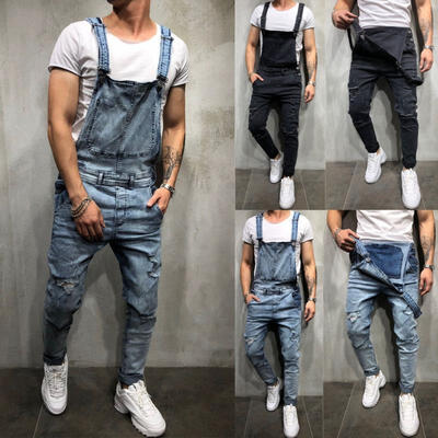 

Men´s Distressed Denim Carpenter Overalls Bib Jumpsuits Moto Biker Jean Pants UK