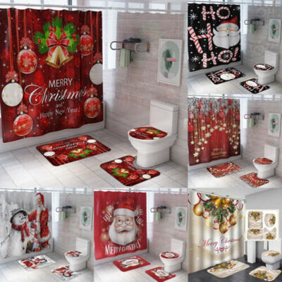 

US Christmas Serie Printing Bathroom Shower Curtain Toilet Waterproof Cover Mat