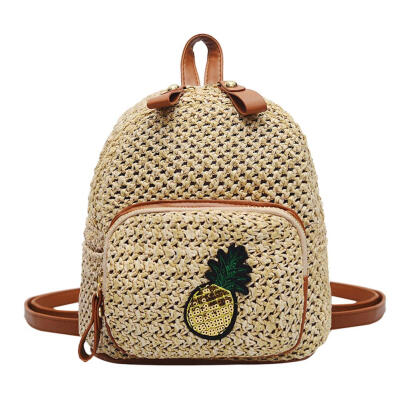 

Pineapple Print Small Travel Backpacks Women Straw Shoulder Crossbody Bags