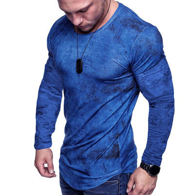 

Toponeto Men Gradient O-Neck Splicing Long Sleeve Shirt Fashion Long Sleeve Blouse Top