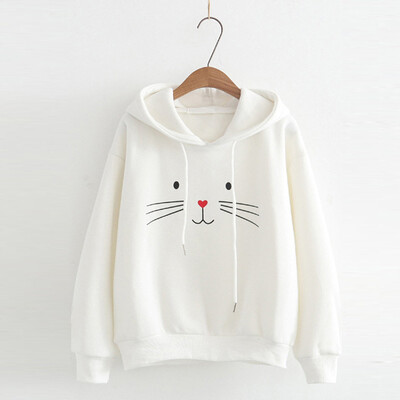 

Nomeni Women Autumn Long Sleeve Cat Printing Hooded Sweatshirt Blouse Tops T Shirt