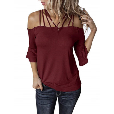 

T shirt women off shoulder solid color short-sleeve women tshirt vestidos