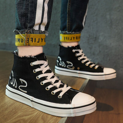 

Mens shoes fall casual Joker high canvas board shoes Korean version of the trend with students tide shoes