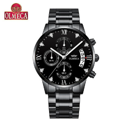 

OLMECA 0878M Men Quartz Watch Stainless Steel Band Fashion Multifunction Wristwatch 3ATM Luminous Display Chronograph Calendar Dat