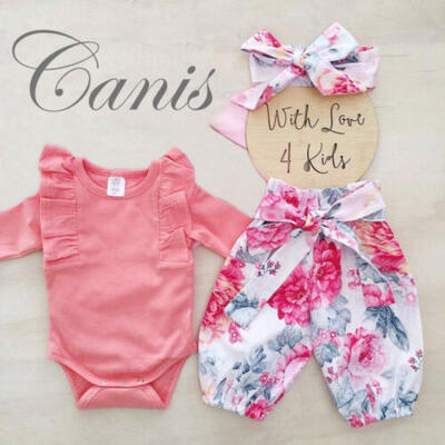 

USA Boutique Newborn Baby Girls Floral Tops Romper Pants 3Pcs Outfit Set Clothes