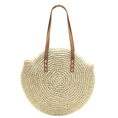 

Women Summer Straw Round Casual Shoulder Bags Big Capacity Beach Handbags