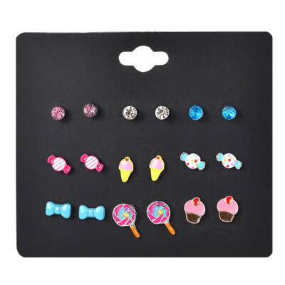 

9 Pairs Fashion ChildrenKids Jewelry Candy Heart Butterfly Lollipops Angel Crown Mixed Stud Earrings Set For Girls