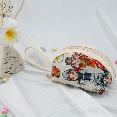 

New Fashion Women Purse PU Leather Peking Opera Character Print Zipper Closure Coin Wallet