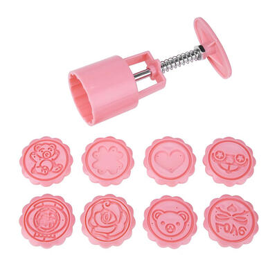 

DIY 3D Animal Flowers 1 Mooncake Mold 8 Stamps Set Hand Pressure Mould
