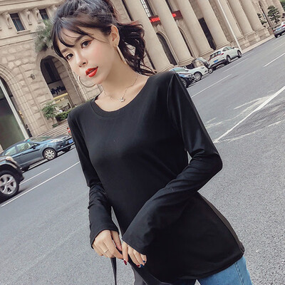 

Solid Colors Korean Style Women T-shirts O Neck Cotton Blend Tshirt Long Sleeve Loose T Shirt harajuku