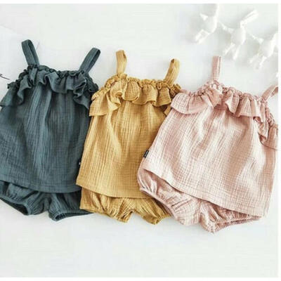 

Toddler Baby Girls Summer Clothes Ruffle Vest TopsPants Shorts Cotton Outfits