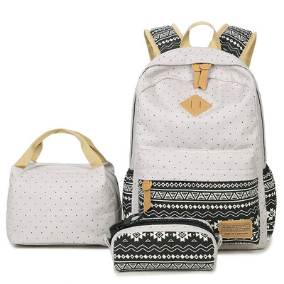 

Tailored 3PC Women Ladies Girl Canvas Laptop Striped Handbag Lunch Backpack Purse Bags