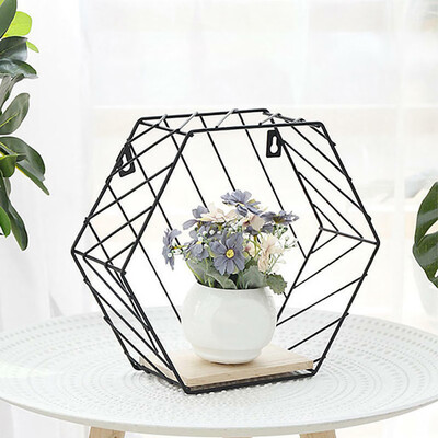 

Gobestart Iron Hexagonal Grid Wall Shelf Combination Hanging Geometric Figure Decoration