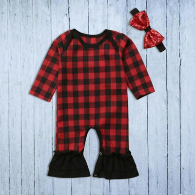 

UK Christmas Baby Girls Infant Cotton RomperHeadband Babygrows Outfit Playsuit