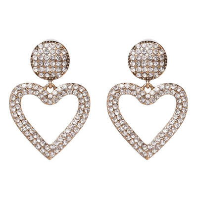 

Round Hollow Heart Full Rhinestone Inlaid Pendant Women Stud Earrings Jewelry