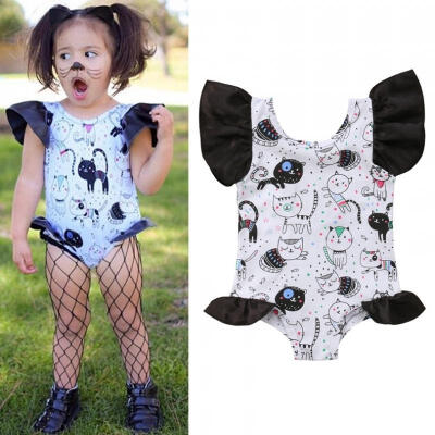 

Newborn Baby Girls Cat Flower Romper Bodysuit Jumpsuit Kid Outfit Sunsuit Summer