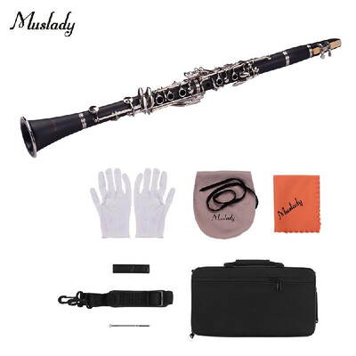 

Muslady ABS 17-Key Clarinet Bb Flat with Carry Case Gloves Cleaning Cloth Mini Screwdriver Reed Case 10pcs Reeds Woodwind Instrume