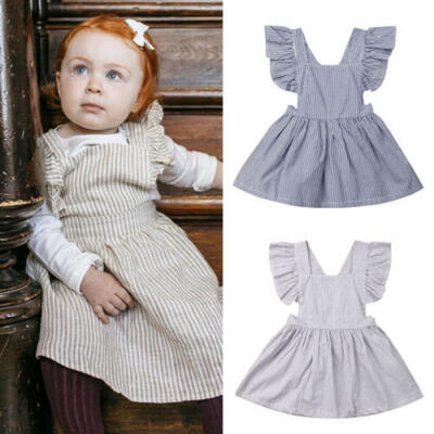 

US Toddler Baby Girl Striped Clothes Sleeveless Dress Skirt Holiday Sundress LE