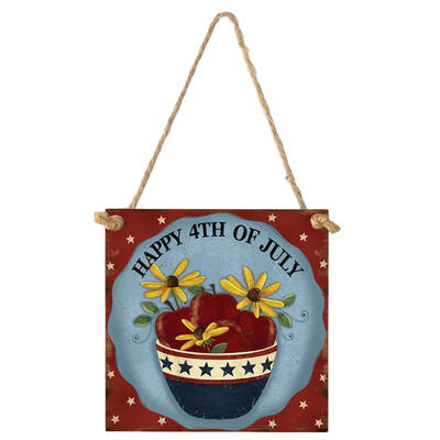 

Wooden Flower Door Sign Board Independence Day Hanging Pendant with Rope