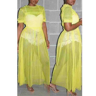 

Women Swimwear Swimsuit Cover Up Lace Fishnet Long Beach Casual Party Dress