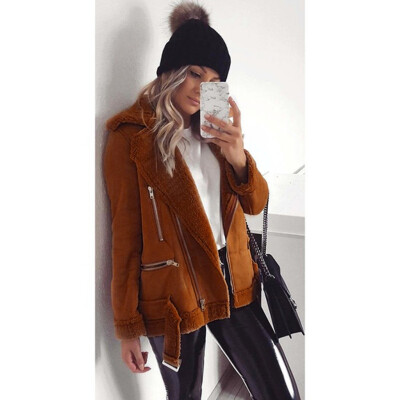 

Toponeto Women Fashion Casual Zipper Wide Lapel Fleece Long Sleeve Pure Color Jacket coat